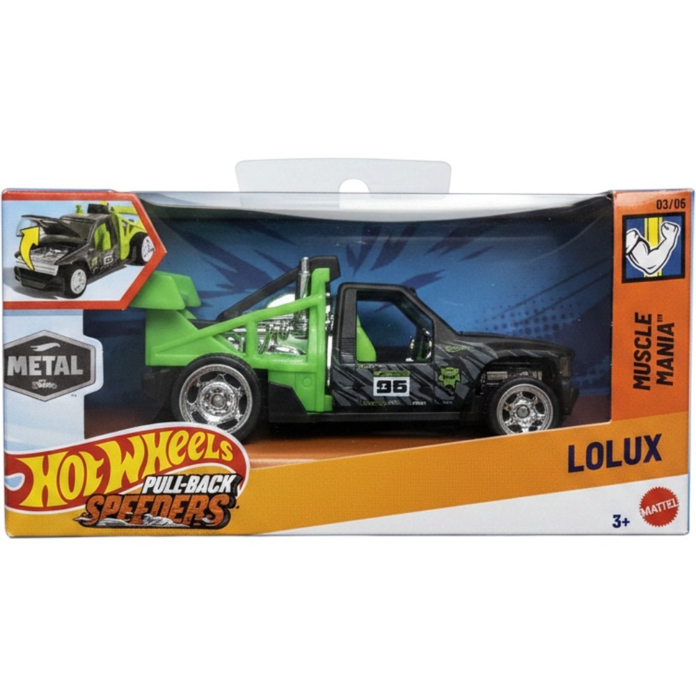 Hot Wheels Pull-Back Speeders Lolux Muscle Mania Black Green 1:43 Die-Cast Truck